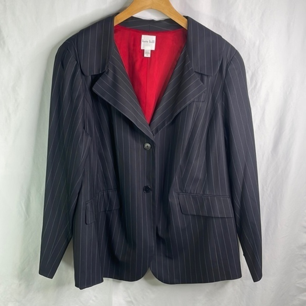 kate hill black pinstriped blazer: